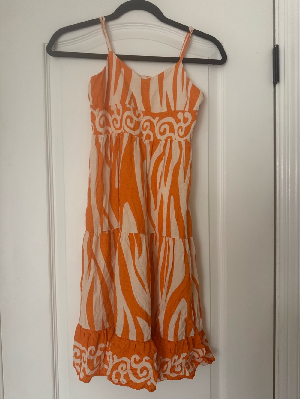 Aqua Bloomingdale’s Orange & Cream Lined Tiered Zebra Spaghetti-Strap Sundress